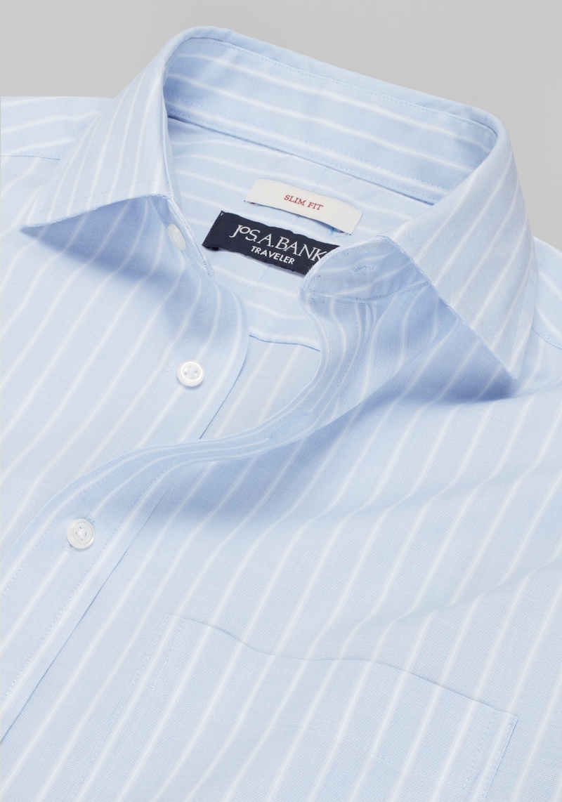 Men's Traveler Collection Slim Fit Spread Collar Stripe Dress Shirt at Jos. A. Bank, Blue, Size 15 X 34/35