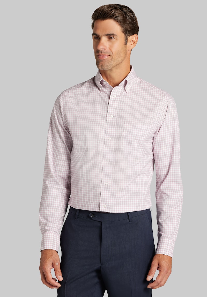 Men's Traveler Collection Tailored Fit Mini Plaid Dress Shirt at Jos. A. Bank, Light Red, Size 17 1/2 X 32/33