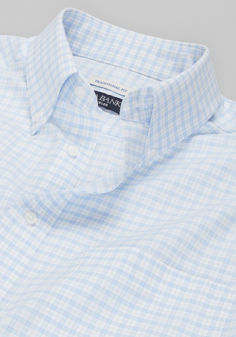 Men's Traveler Collection Traditional Fit Button-Down Collar Plaid Dress Shirt at Jos. A. Bank, Blue, Size 17 X 34/35