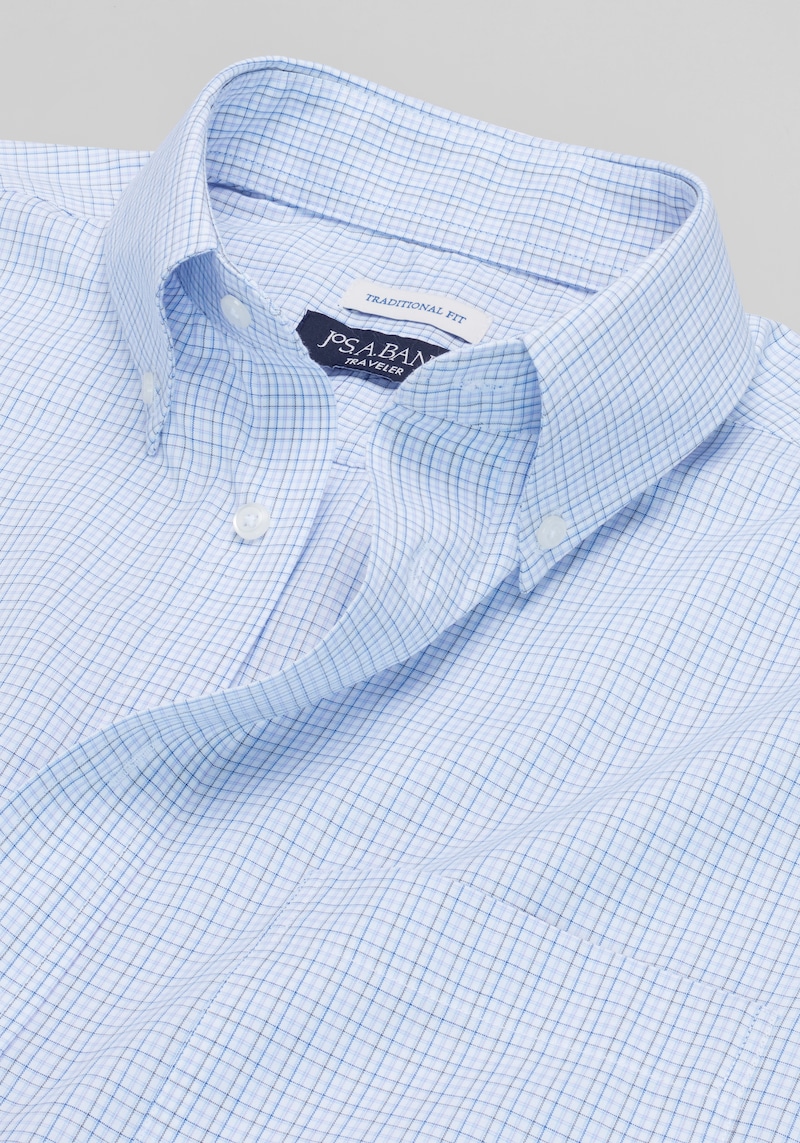 Men's Traveler Collection Traditional Fit Plaid Dress Shirt at Jos. A. Bank, Blue/Purple, Size 16 1/2 X 34/35