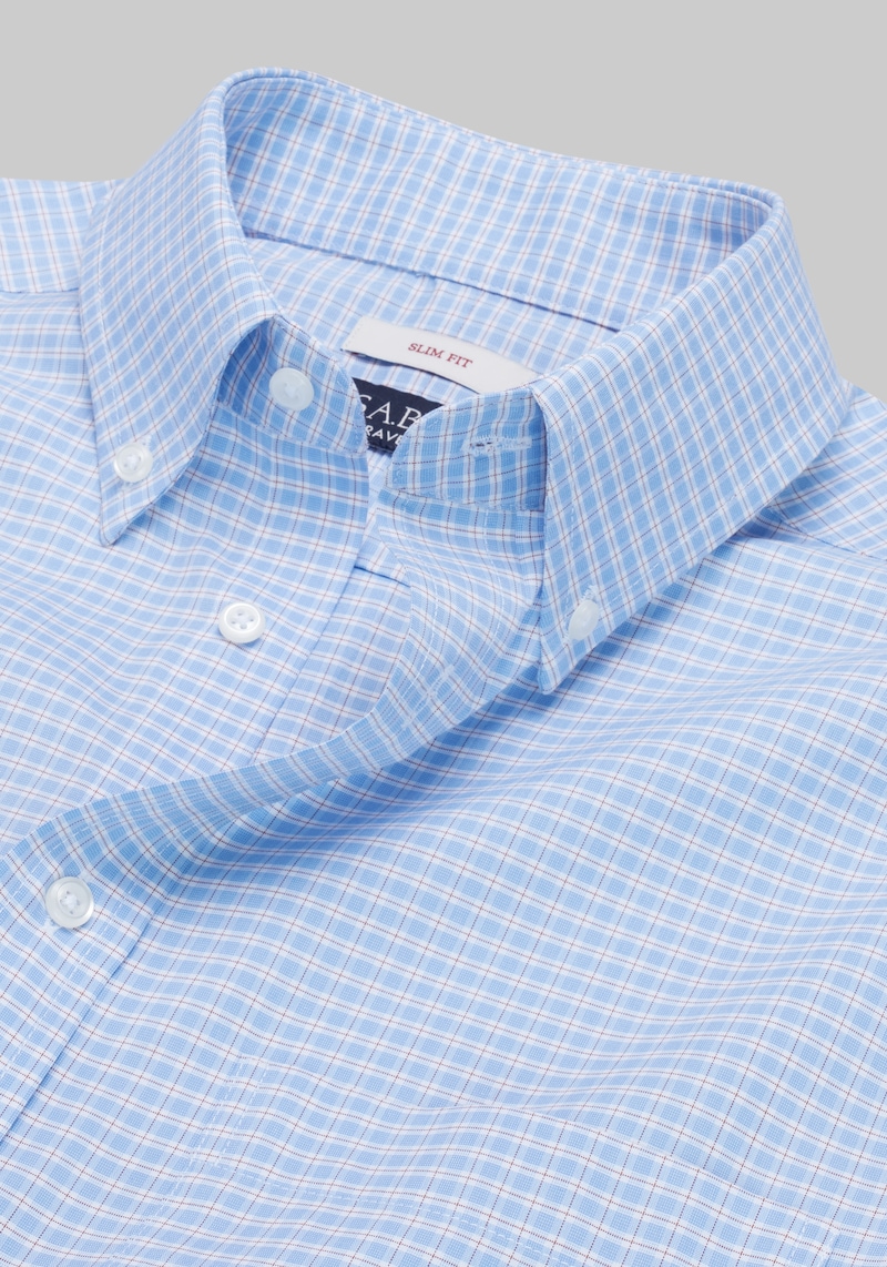 Men's Traveler Collection Slim Fit Button-Down Collar Plaid Dress Shirt at Jos. A. Bank, Blue/Brown, Size 17 1/2 X 32/33
