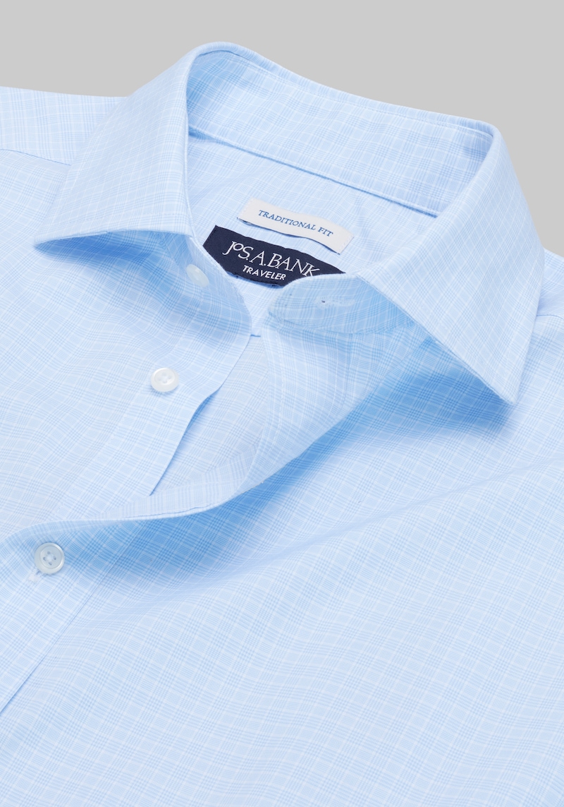 Men's Traveler Collection Tradtional Fit Spread Collar Glen Plaid Dress Shirt at Jos. A. Bank, Blue, Size 16 X 32/33