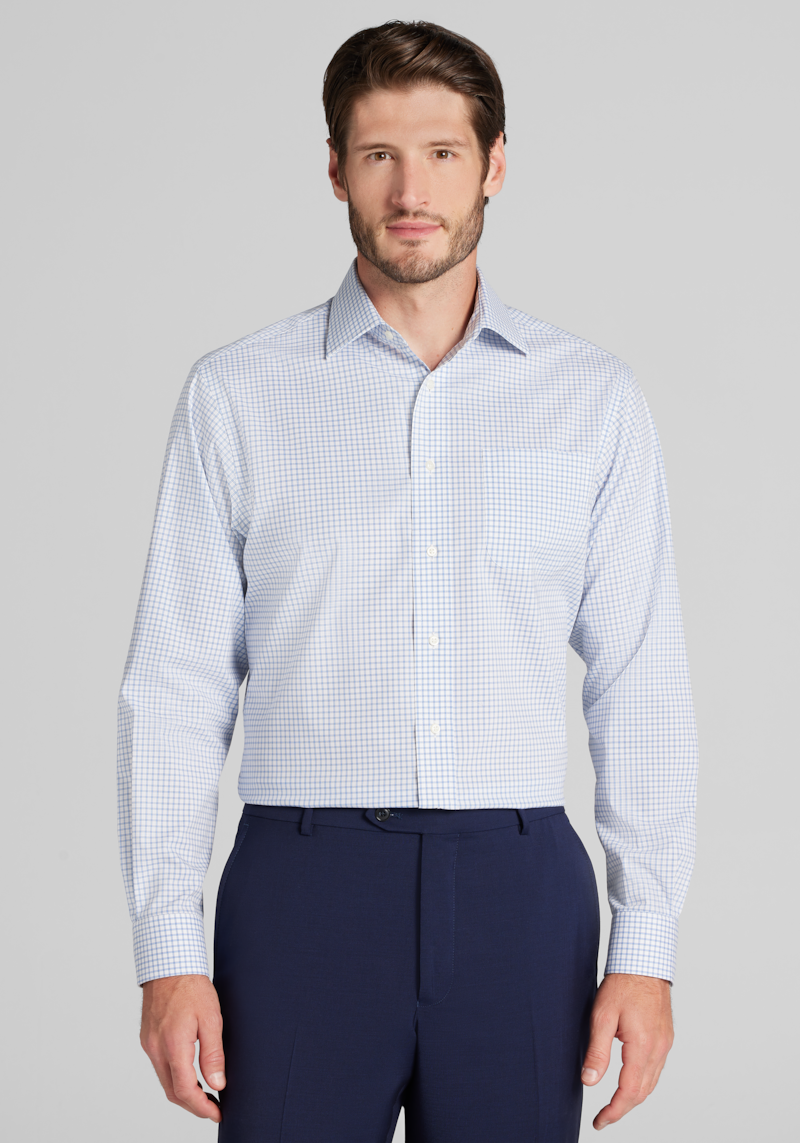 Men's Big & Tall Jos. A. Bank Comfort Stretch Tailored Fit Grid Dress Shirt at Jos. A. Bank, Blue, Size 17 X 36/37