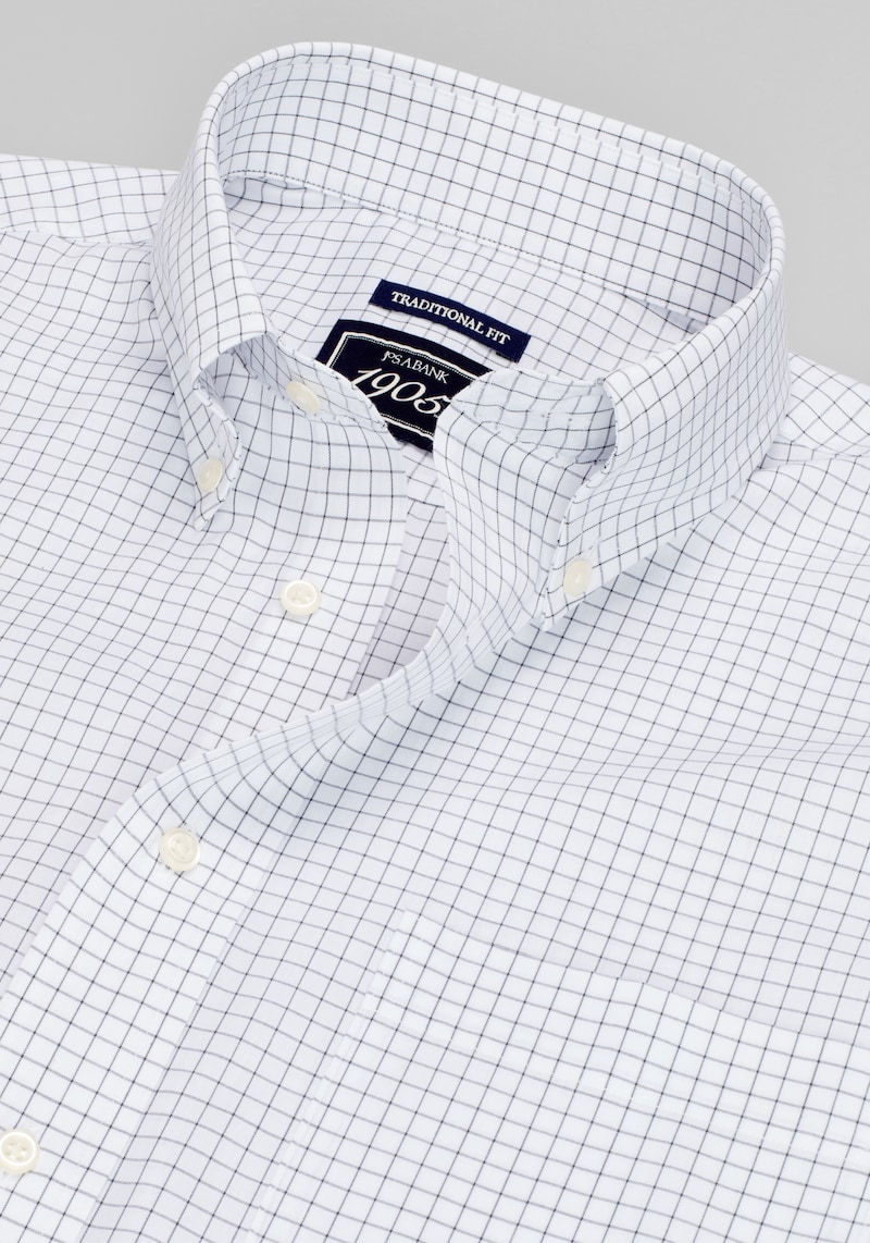 Men's 1905 Collection Traditional Fit Grid Dress Shirt at Jos. A. Bank, Black/White, Size 17 X 32/33
