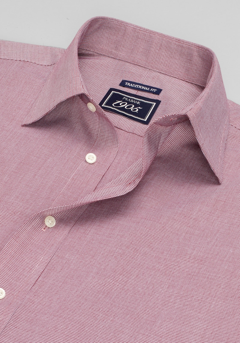 Men's Big & Tall 1905 Collection Traditional Fit Mini Houndstooth Dress Shirt at Jos. A. Bank, Burgundy, Size 17 X 36/37