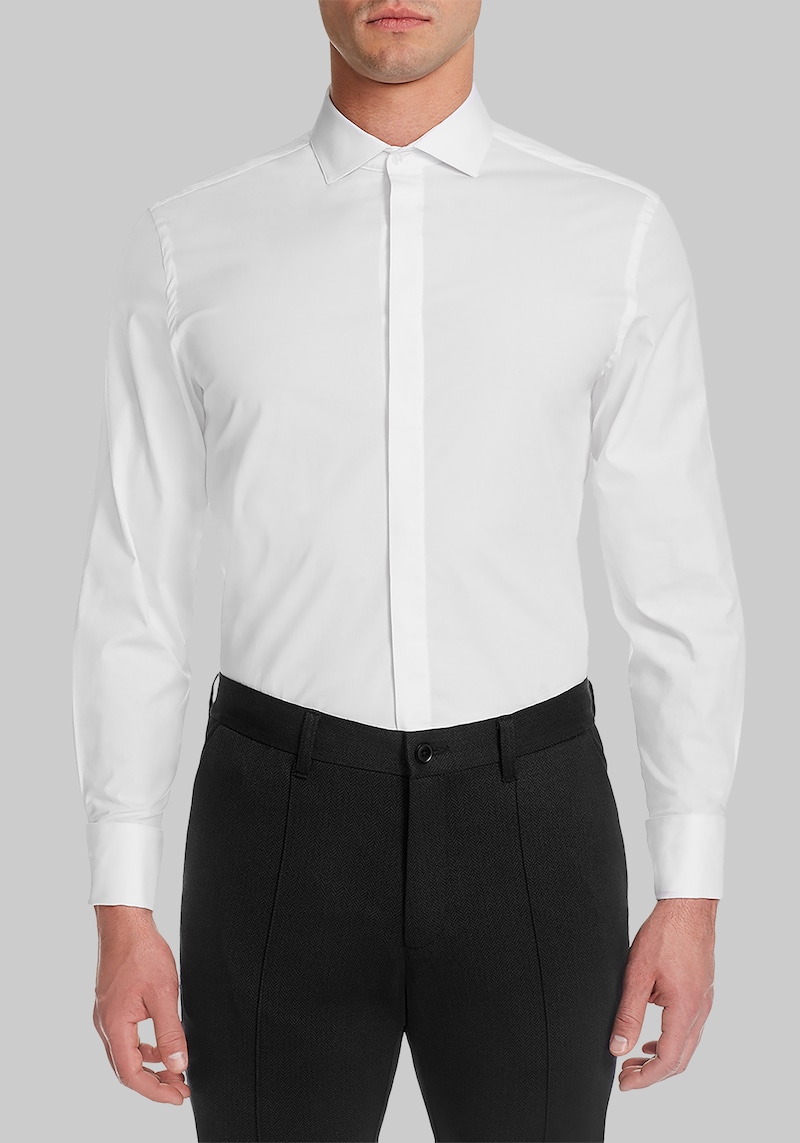 Men's Michelsons of London Tailored Fit Covered Placket Tuxedo Shirt at Jos. A. Bank, Cream/White, Size 14 1 /2 X 32/33