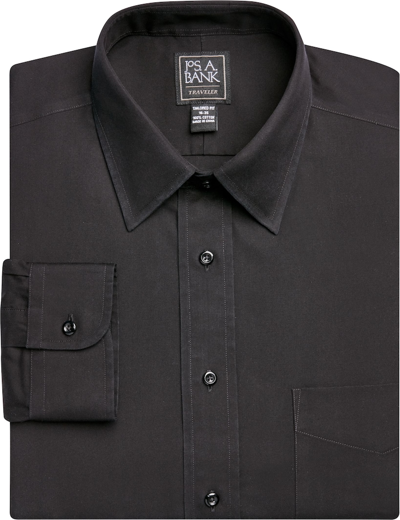 JoS. A. Bank Big & Tall Men's Traveler Collection Tailored Fit Point Collar Dress Shirt , Black, 15 1/2x36
