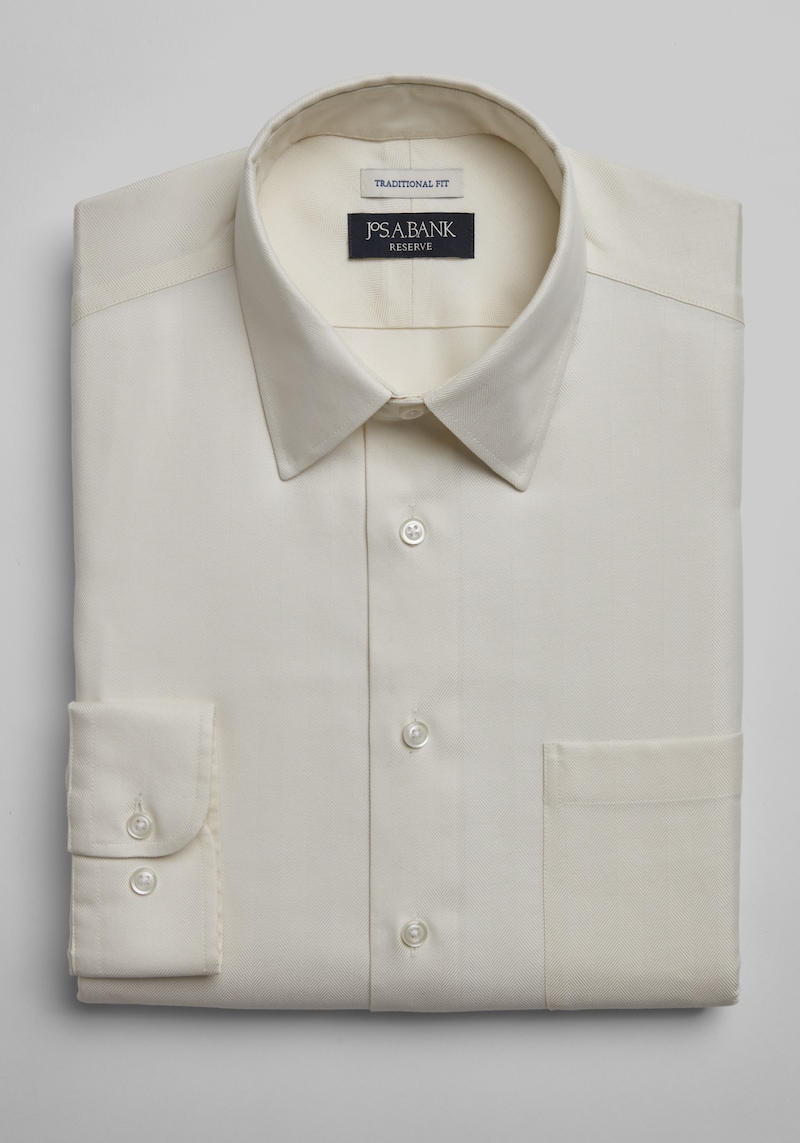 Men's Big & Tall Reserve Collection Traditional Fit Herringbone Dress Shirt at Jos. A. Bank, Cream/Ecru/White, X