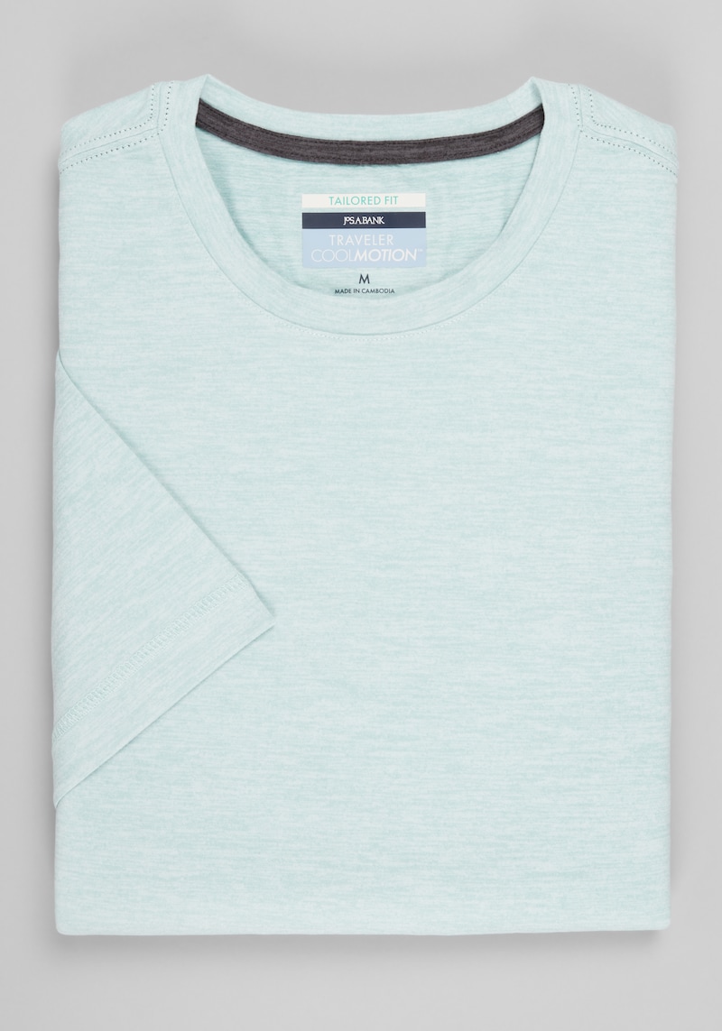 Men's Traveler® COOLMOTION Tailored Fit Crew Neck T-Shirt at Jos. A. Bank, Aqua/Multi