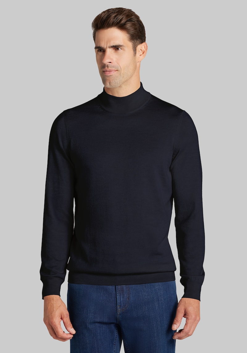 Men's Traveler Collection Merino Wool Mock Neck Sweater at Jos. A. Bank, Blue/Navy, Size Large