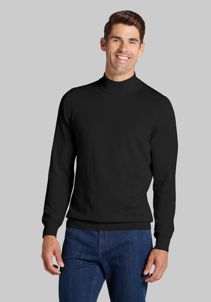 Men's Traveler Collection Tailored Fit Mock Neck Merino Wool Blend Sweater at Jos. A. Bank, Black, Size X Large
