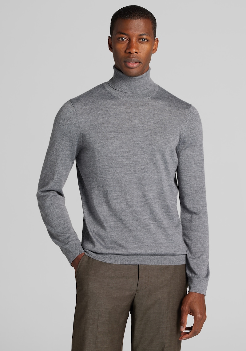 Men's Big & Tall Traveler Collection Tailored Fit Merino Wool Turtleneck Sweater at Jos. A. Bank, Grey, Size 2 X Tall