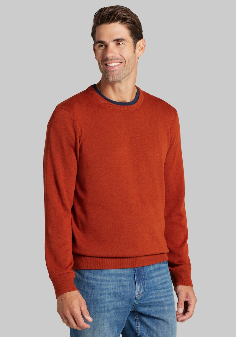 Men's Jos. A. Bank Tailored Fit Pima Cotton Crew Neck Sweater at Jos. A. Bank, Orange, Size Medium