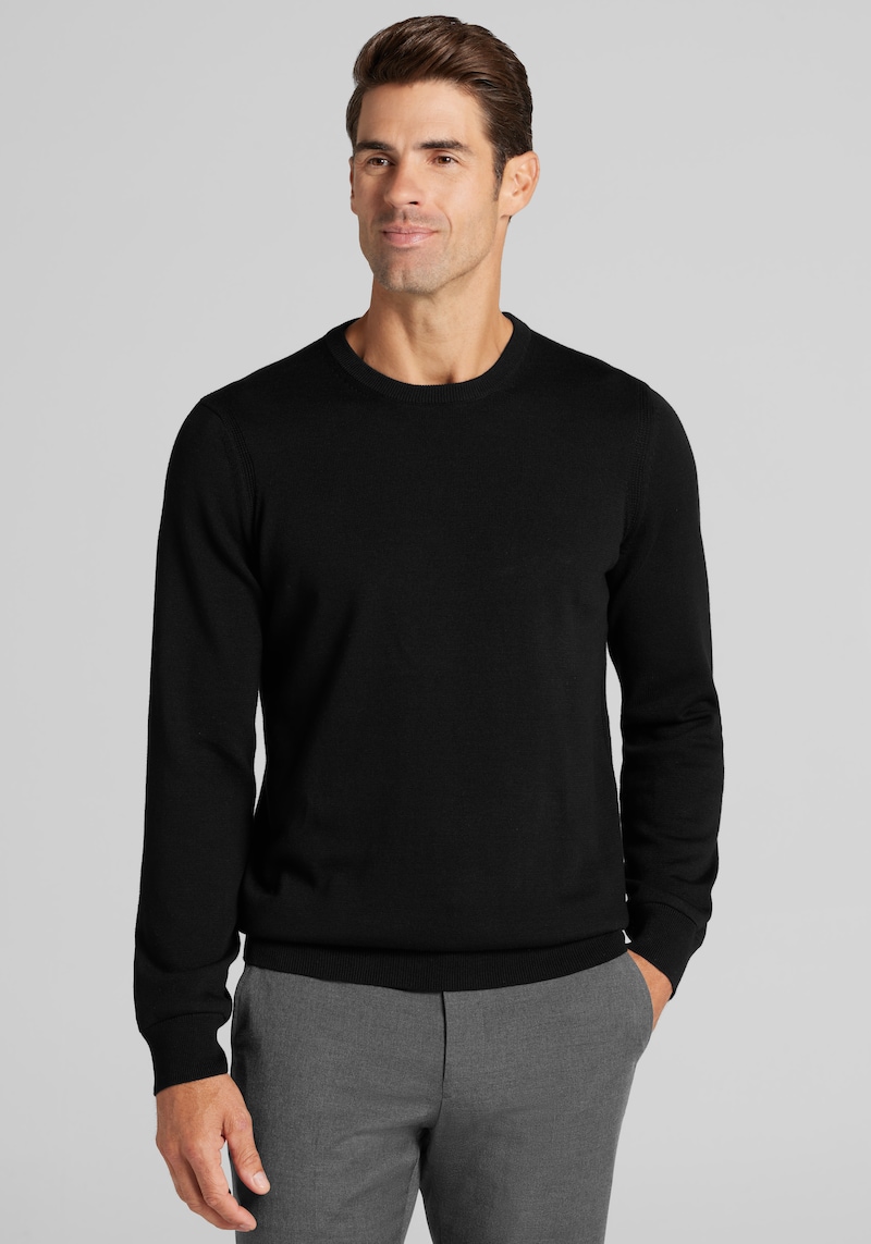 Men's Big & Tall Jos. A. Bank Tailored Fit Pima Cotton Crew Neck Sweater at Jos. A. Bank, Black, Size 2 X Tall