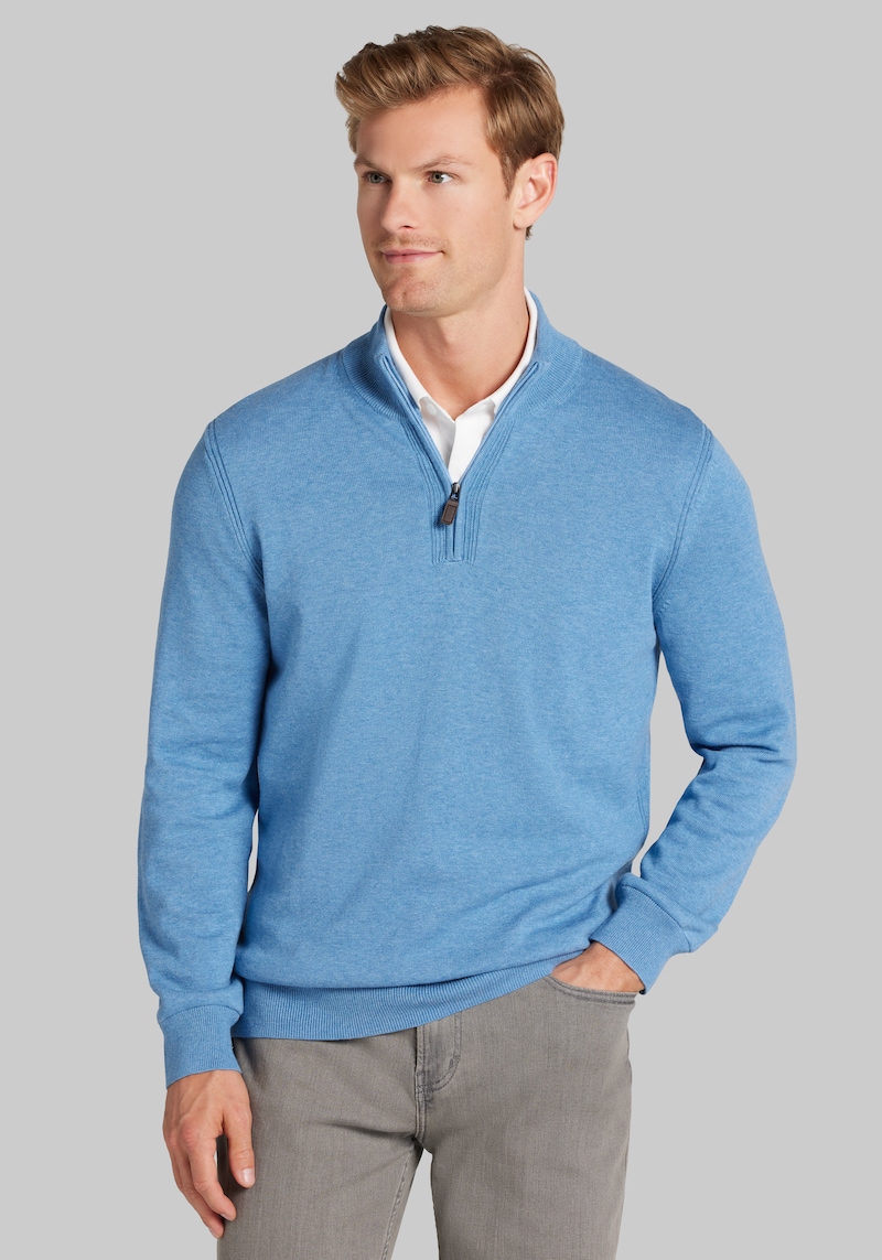 Men's Big & Tall Jos. A. Bank Tailored Fit Pima Cotton 1/4 Zip Sweater at Jos. A. Bank, Blue, Size XX Large