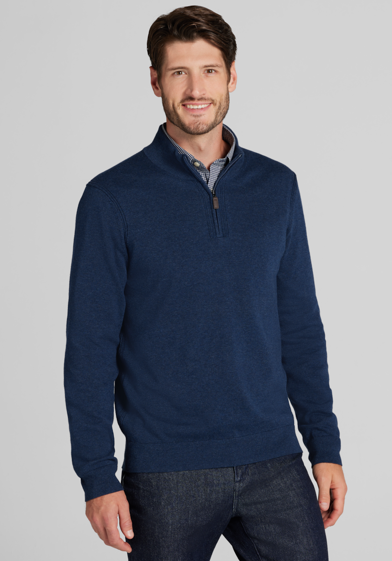 Men's Jos. A. Bank Tailored Fit Pima Cotton 1/4-Zip Sweater at Jos. A. Bank, Blue/Navy Heather, Size X Large
