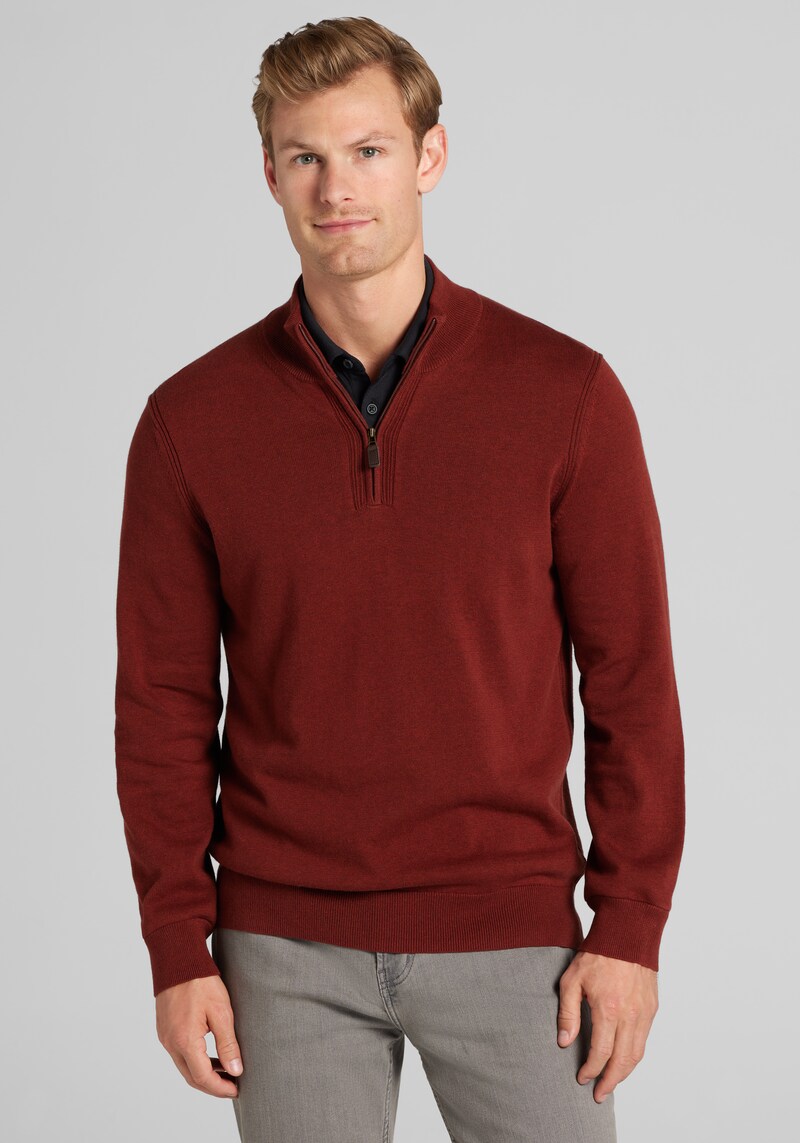 Men's Jos. A. Bank Tailored Fit Pima Cotton 1/4 Zip Sweater at Jos. A. Bank, Orange/Rust, Size Large