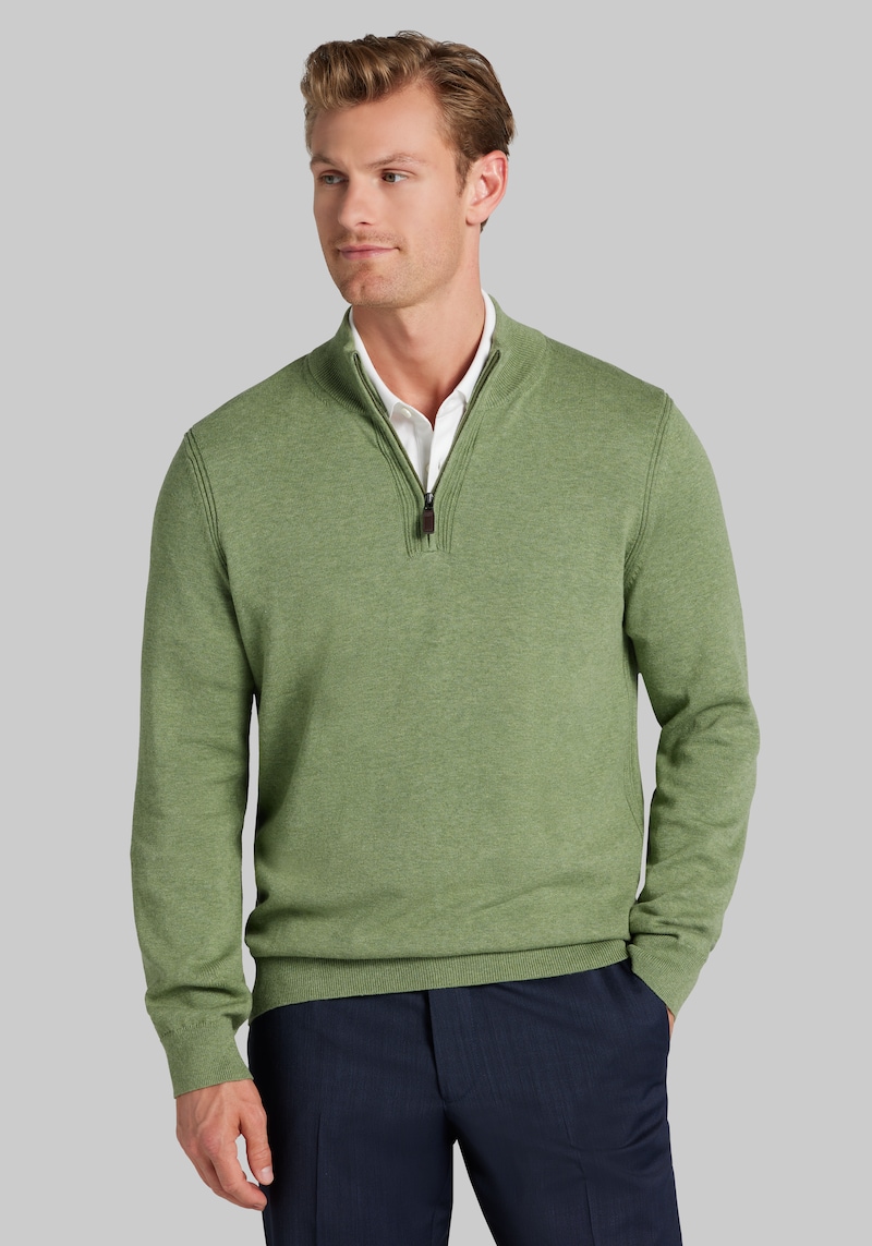 Men's Big & Tall Jos. A. Bank Tailored Fit Pima Cotton 1/4 Zip Sweater at Jos. A. Bank, Green/Sage, Size XX Large
