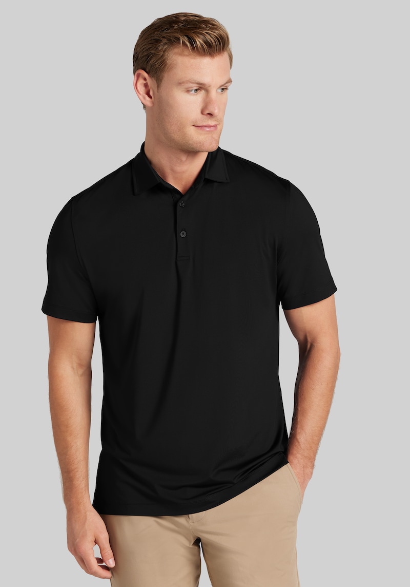 Men's Traveler Collection Tailored Fit Solid Performance Polo at Jos. A. Bank, Jet Black, Size Large - Shirts