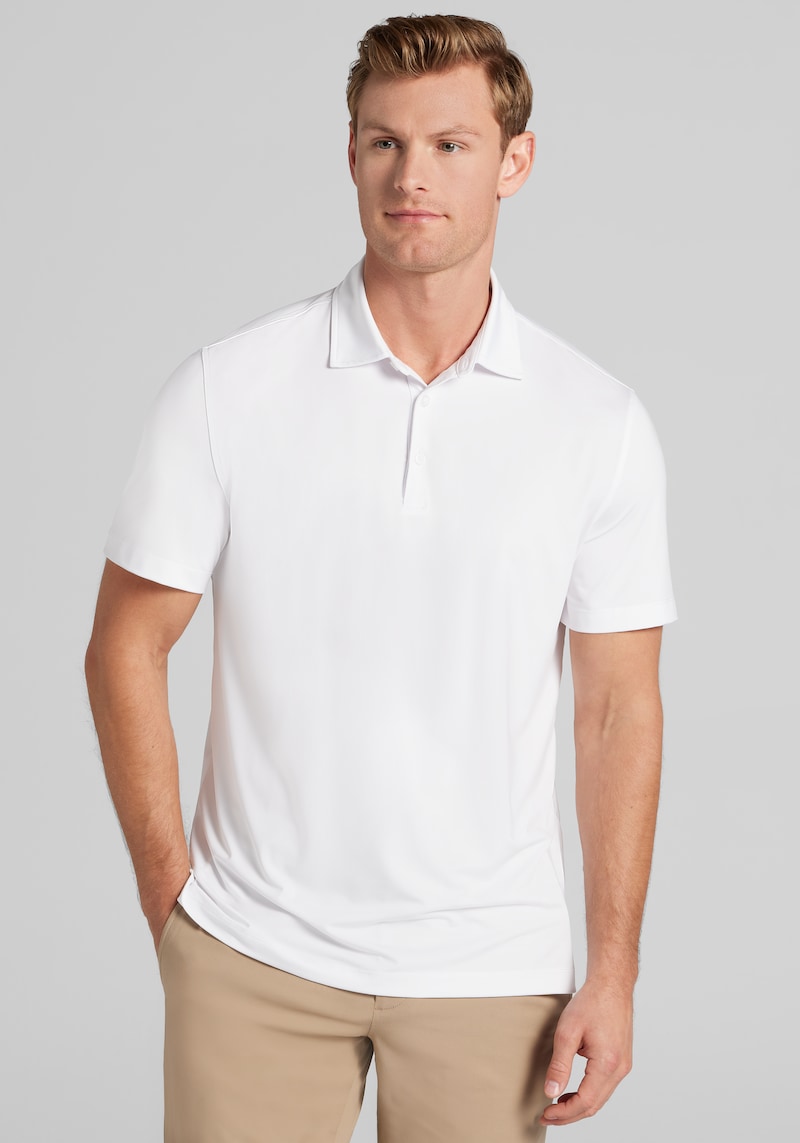 Men's Traveler Collection Tailored Fit Performance Short Sleeve Polo at Jos. A. Bank, Bright White/Cream/White, Size X Large - Shirts