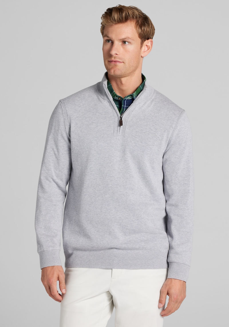 Men's Big & Tall Jos. A. Bank Tailored Fit 1/4 Zip Pima Sweater at Jos. A. Bank, Light Grey, Size 2 X Tall