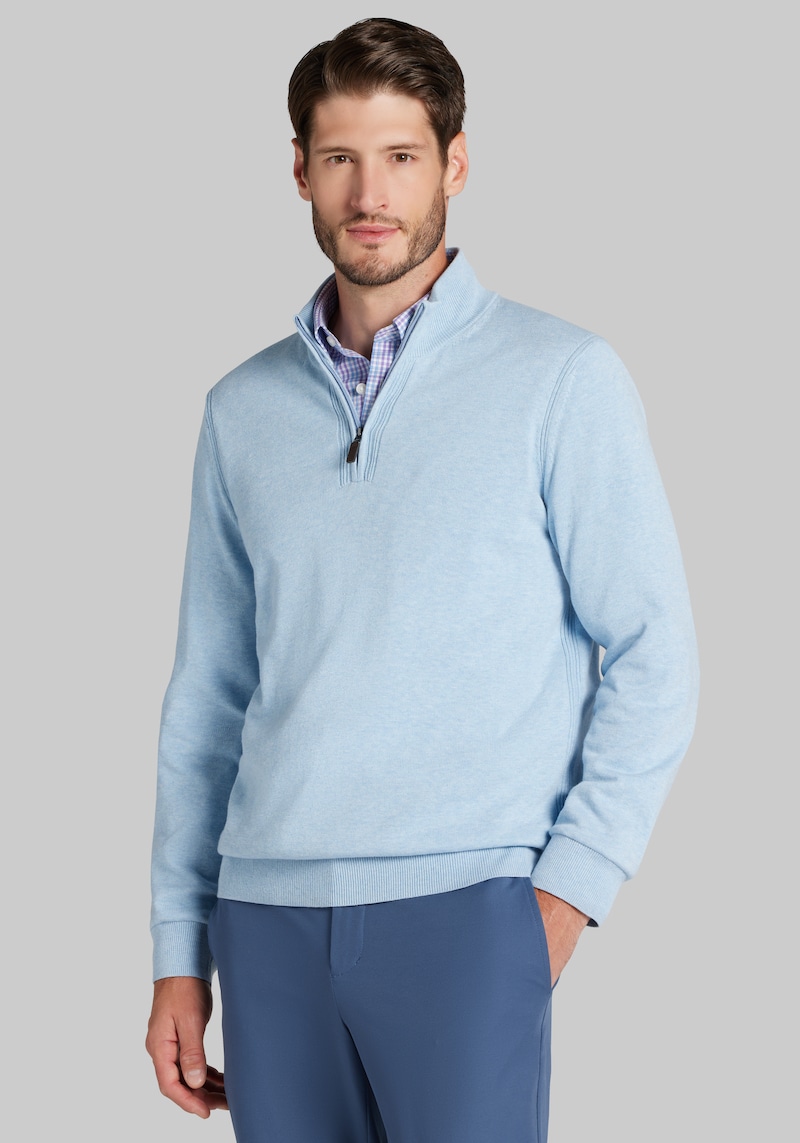 Men's Big & Tall Jos. A. Bank Tailored Fit Pima Cotton 1/4 Zip Sweater at Jos. A. Bank, Light Blue, Size XLARGE TALL