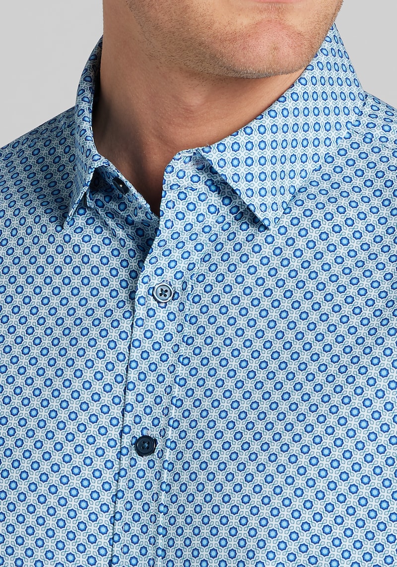 Men's Big & Tall Traveler COOLMOTION Geometric 4-Way Stretch Button Up Shirt at Jos. A. Bank, Green, Size 3 X Big