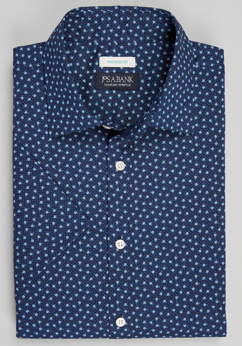 Men's Jos. A. Bank Tailored Fit Daisy Dots Short Sleeve Casual Shirt at Jos. A. Bank, Blue