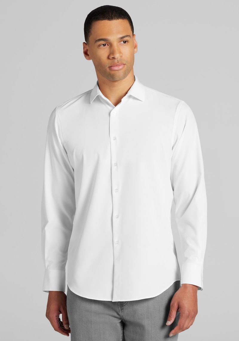 Men's Traveler Collection COOLMOTION Tailored Fit 4-Way Stretch Button Up Shirt at Jos. A. Bank, Cream/White, Size Medium