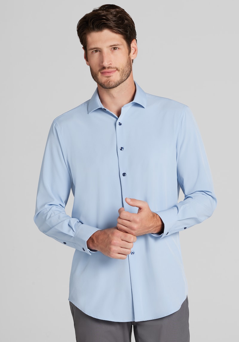 Men's Traveler Collection COOLMOTION Tailored Fit 4-Way Stretch Button Up Shirt at Jos. A. Bank, Blue, Size X Large