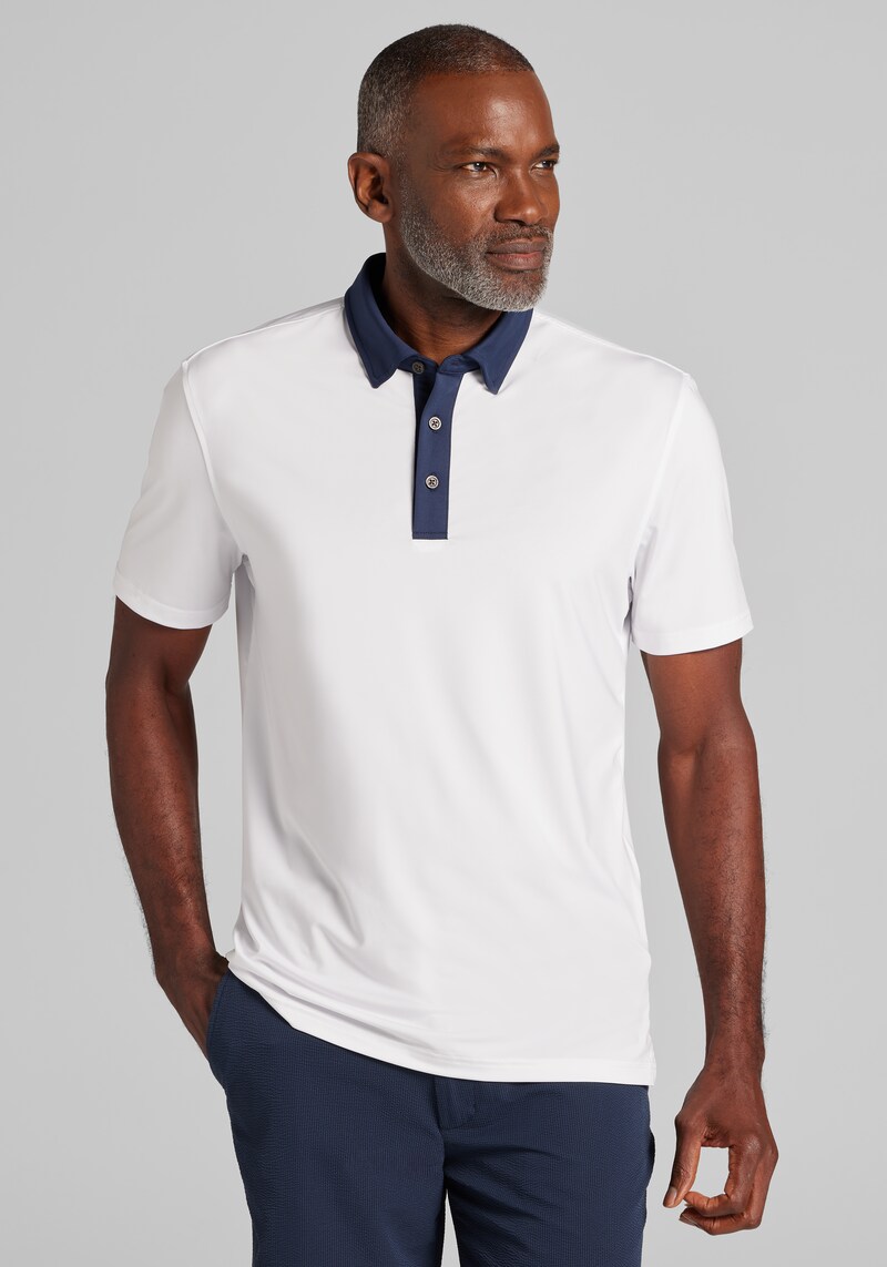 Men's Traveler® Performance Tailored Fit Short Sleeve Polo at Jos. A. Bank, Bright White/Cream/White