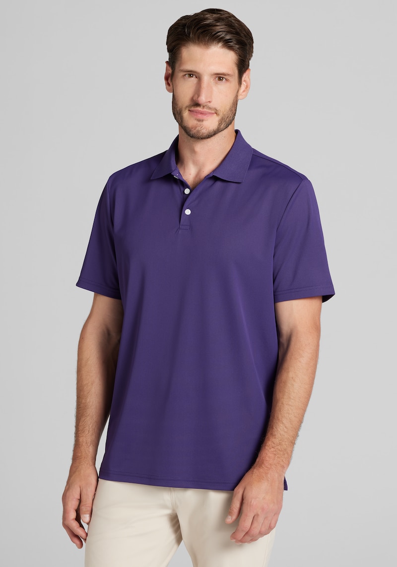 Men's Traveler COOLMOTION Traditional Fit Short Sleeve Performance Polo at Jos. A. Bank, Purple, Size Small - Shirts