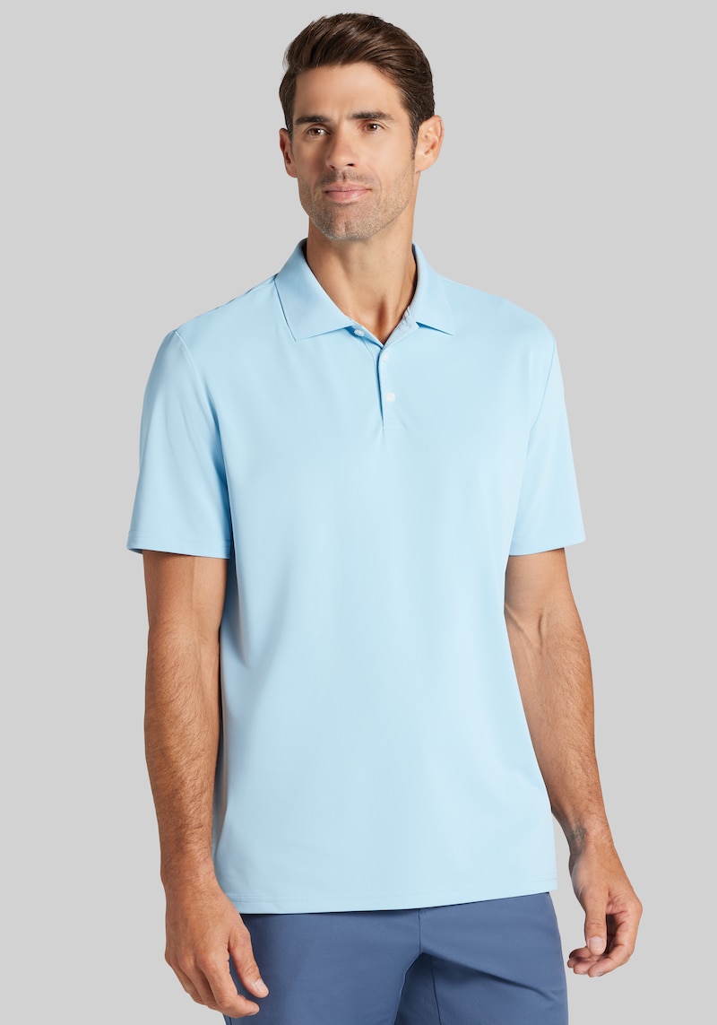 Men's Traveler COOLMOTION Traditional Fit Short Sleeve Performance Polo at Jos. A. Bank, Light Blue, Size Large - Shirts