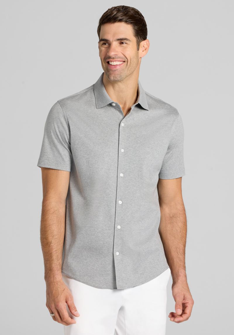 Men's Jos. A. Bank Tailored Fit Short Sleeve Button Front Shirt at Jos. A. Bank, Grey Heather