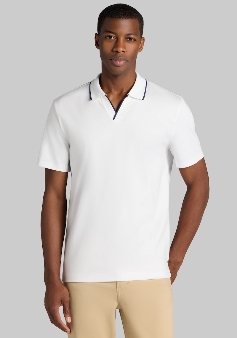 Men's Jos. A. Bank Tailored Fit Short Sleeve Liquid Cotton Interlock Johnny Polo at Jos. A. Bank, Bright White/Cream/White, Size Medium - Shirts