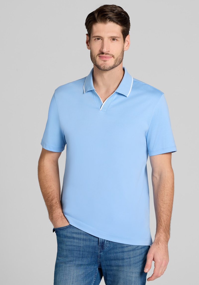 Men's Big & Tall Jos. A. Bank Tailored Fit Short Sleeve Liquid Cotton Interlock Johnny Polo at Jos. A. Bank, Della Robbia Blue, Size 3 X Big - Shirts