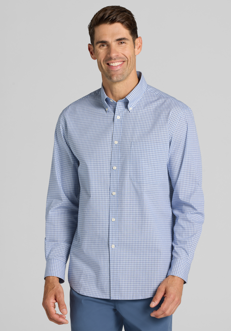 Men's Jos. A. Bank Tailored Fit Mini Tonal Plaid Casual Shirt at Jos. A. Bank, Blue