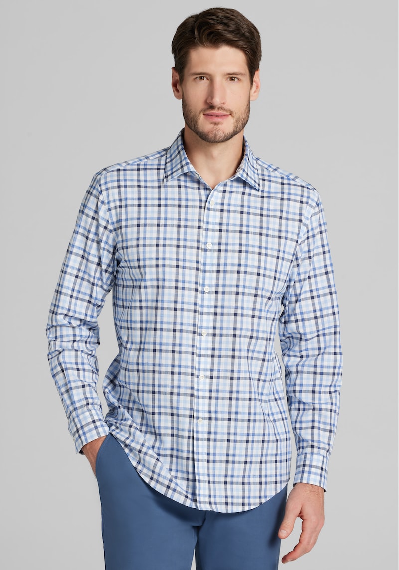 Men's Jos. A. Bank Tailored Fit Plaid Casual Shirt at Jos. A. Bank, Blue