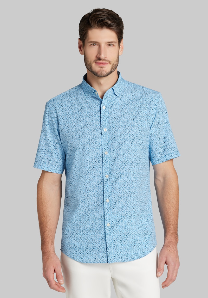 Men's Traveler® COOLMOTION Tailored Fit Liberty Floral 4 Way Stretch Short Sleeve Casual Shirt at Jos. A. Bank, Blue/Bright Navy
