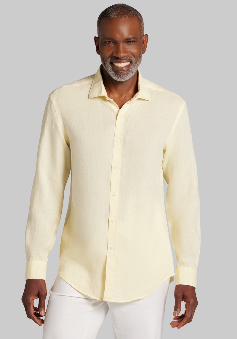 Men's Reserve Collection Tailored Fit Linen Button Up Shirt at Jos. A. Bank, Light Yellow, Size Small