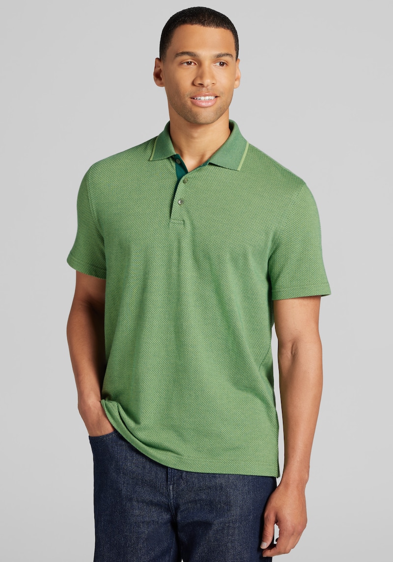 Men's Big & Tall Jos. A. Bank Tailored Fit Jacquard Short Sleeve Polo at Jos. A. Bank, Green Eyes, Size 3 X Tall - Shirts