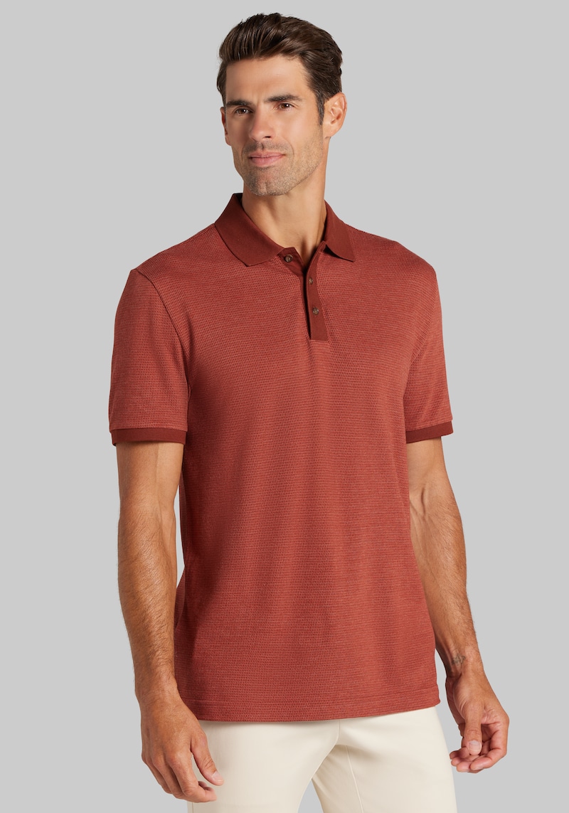 Men's Jos. A. Bank Tailored Fit Short Sleeve Polo at Jos. A. Bank, Cherry Mahogany/Orange, Size Medium - Shirts