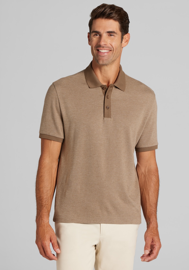 Men's Jos. A. Bank Tailored Fit Short Sleeve Polo at Jos. A. Bank, Brown/Cub, Size Medium - Shirts
