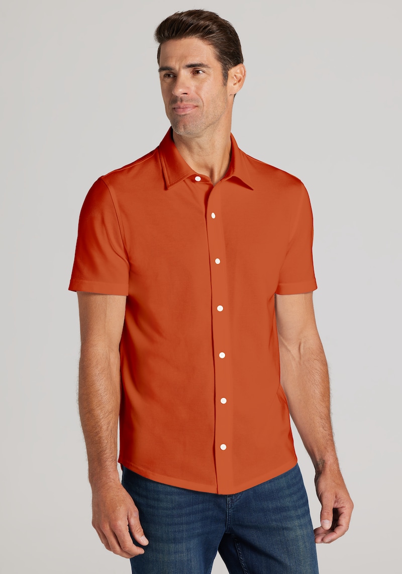 Men's Big & Tall Jos. A. Bank Tailored Fit Pique Short Sleeve Button Up Shirt at Jos. A. Bank, Arabian Spice/Orange, Size 3 X Big