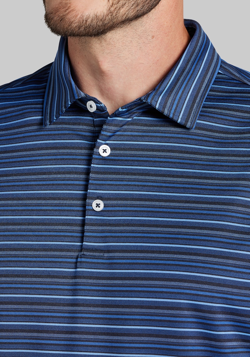 Men's Traveler Collection Tailored Fit Stripe Polo at Jos. A. Bank, Blue/Navy Blazer, Size X Large - Shirts