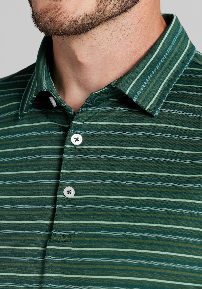 Men's Traveler Collection Tailored Fit Stripe Polo at Jos. A. Bank, Green/Rain Forest, Size Large - Shirts