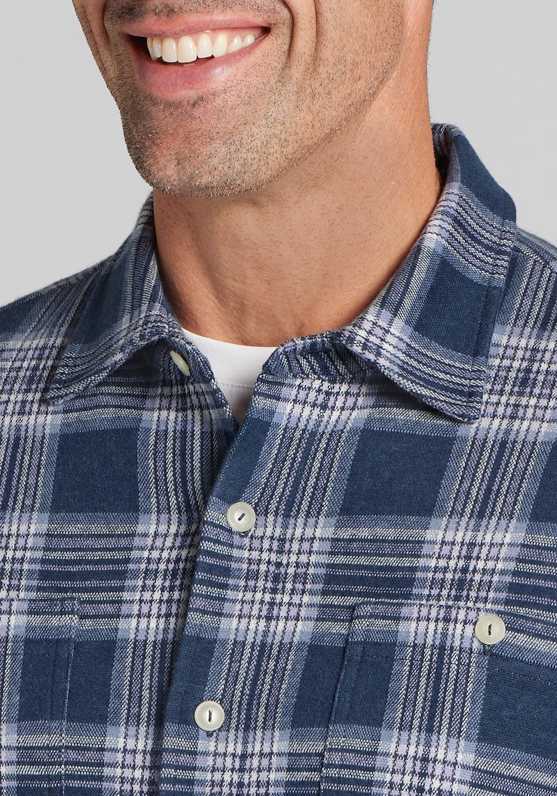 Men's Jos. A. Bank Tailored Fit Plaid Overshirt at Jos. A. Bank, Blue/Navy Blazer, Size X Large