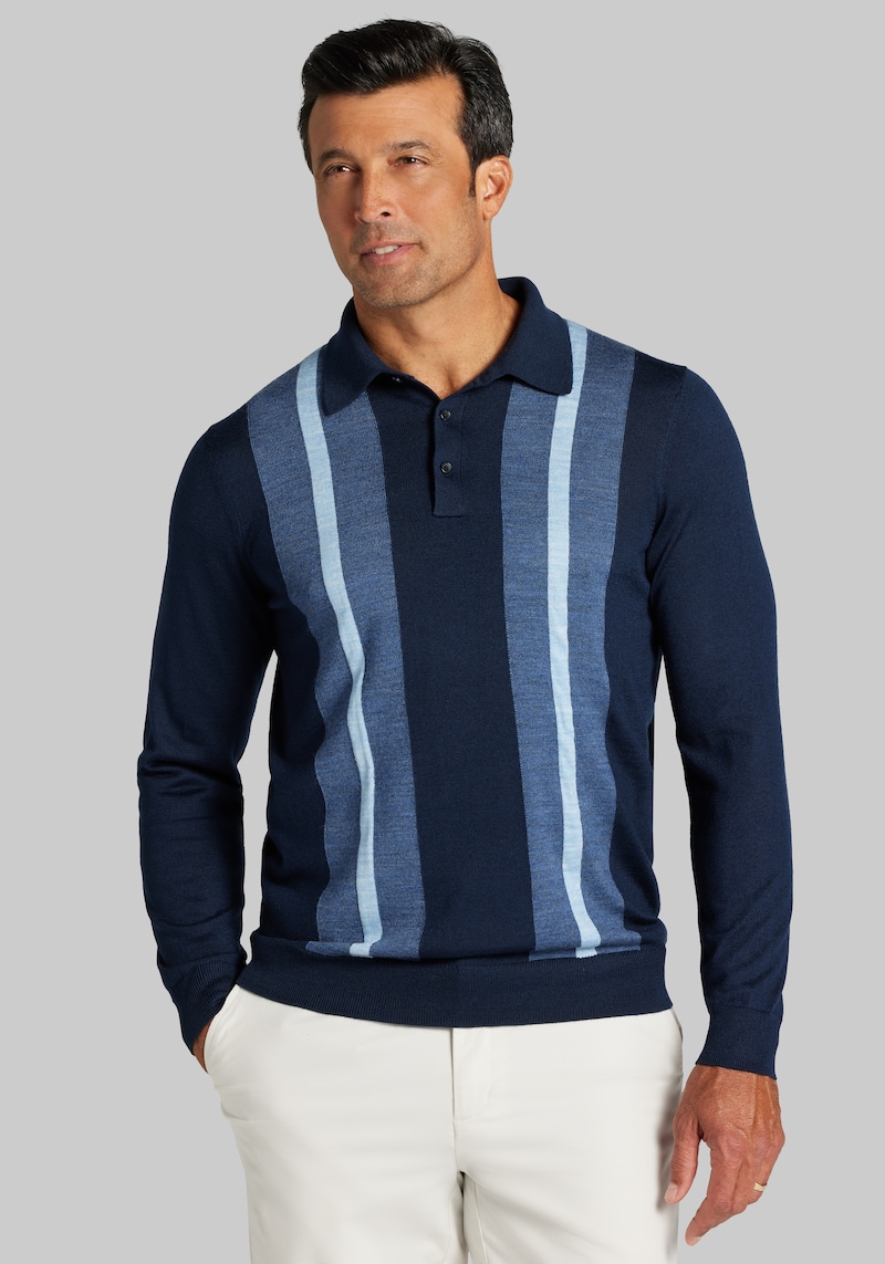 Men's Jos. A. Bank Tailored Fit Polo Sweater at Jos. A. Bank, Blue/Navy Blazer, Size Medium - Shirts