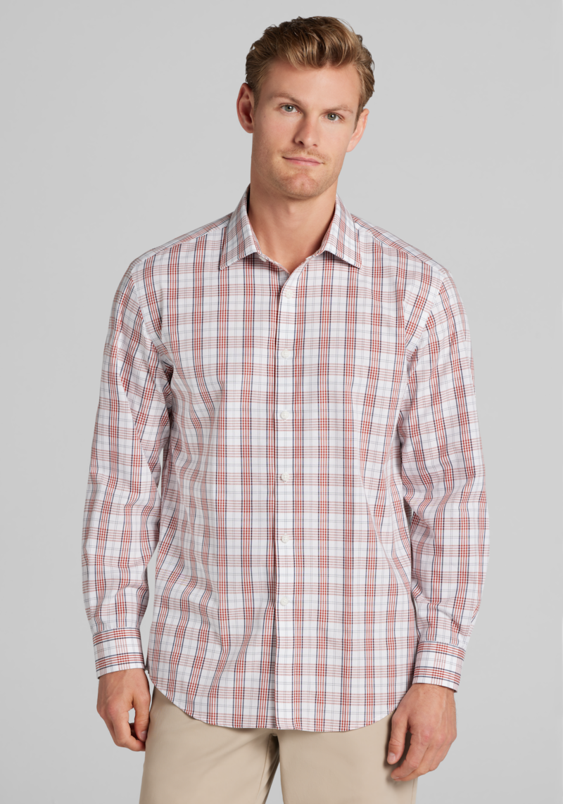 Men's 1905 Collection Tailored Fit Wide Plaid Button Up Shirt at Jos. A. Bank, Orange/Rust, Size Small