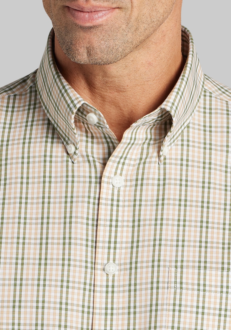 Men's 1905 Collection Tailored Fit Multi-Check Button Up Shirt at Jos. A. Bank, Green, Size Small